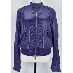 ⭐️ Tod’s Purple Nylon Leather Windbreaker Bomber Jacket Size 42 NWOT RARE